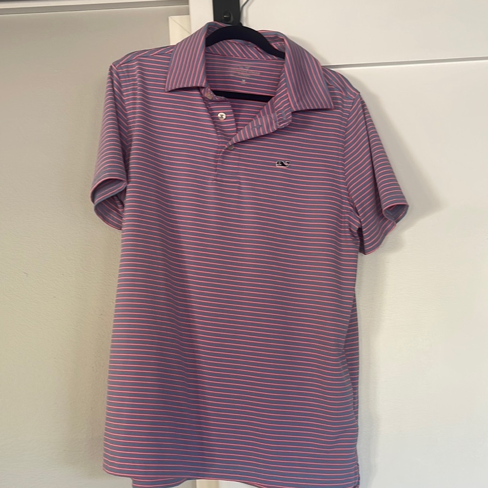 Vineyard vines boys medium polo shirt pink and blue striped